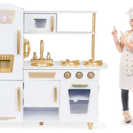 Maxi Wooden Play Kitchen, White & Gold