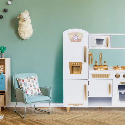 Maxi Wooden Play Kitchen, White & Gold