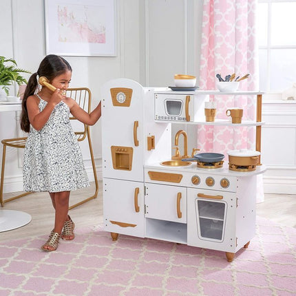 Maxi Wooden Play Kitchen, White & Gold