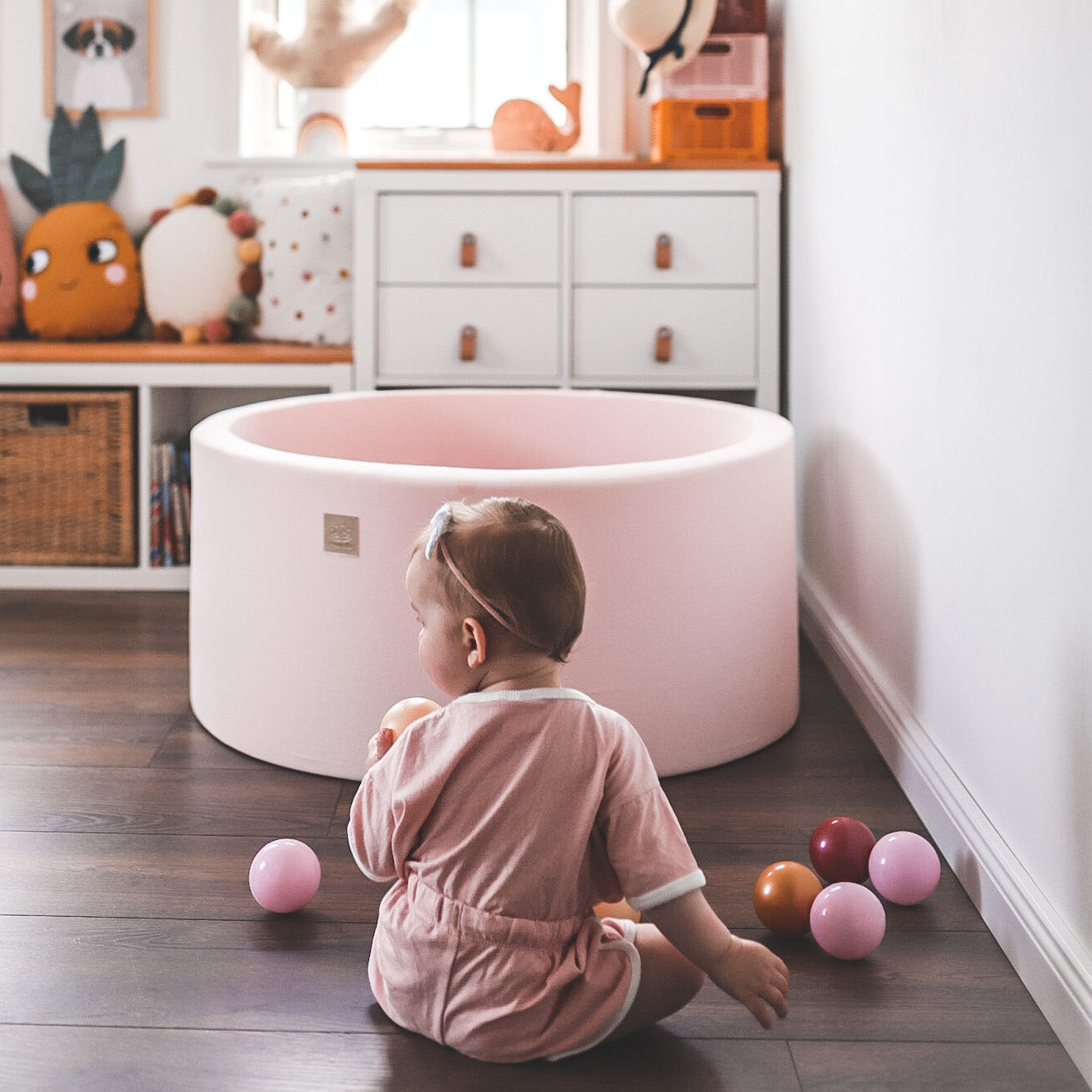 Cotton Round Ball Pit, Pink (Choose your own ball colours)