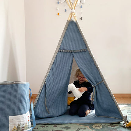 Waffle Teepee with Mat, Blue