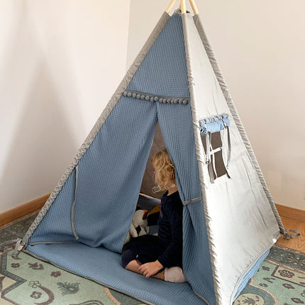 Waffle Teepee with Mat, Blue