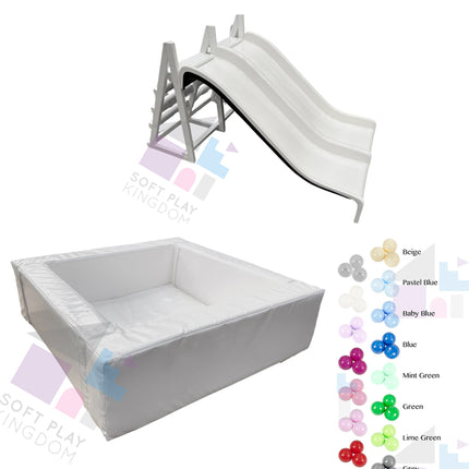 Double Fibreglass Slide + Square Soft Play Ball Pit + Balls BUNDLE
