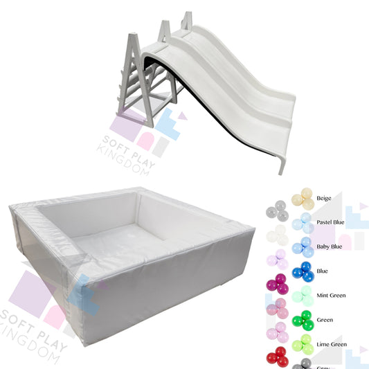 Double Fibreglass Slide + Square Soft Play Ball Pit + Balls BUNDLE