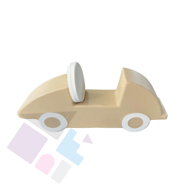 Beige Car Soft Play Ride-On, Foam Climber for Toddlers + Kids