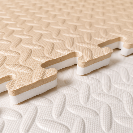 Beige & White, 100cm EVA Double-Sided Play Mats, Soft Play Puzzle Piece Floor Mats