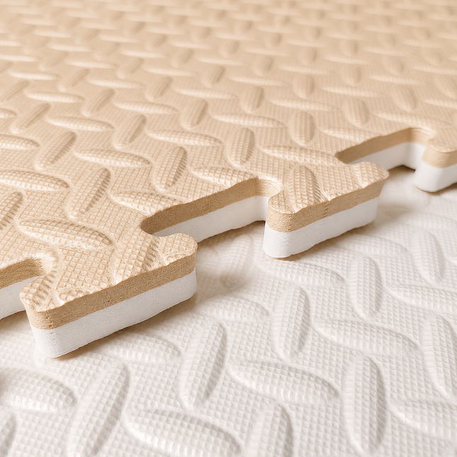Beige & White, 100cm EVA Double-Sided Play Mats, Soft Play Puzzle Piece Floor Mats