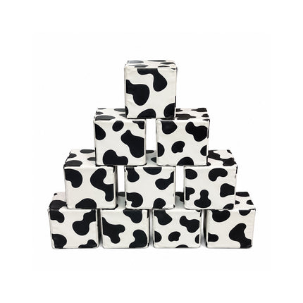Soft Play Small Stacking Cubes (20cm Foam Building Blocks) Set of 10, Black & White Cow Print