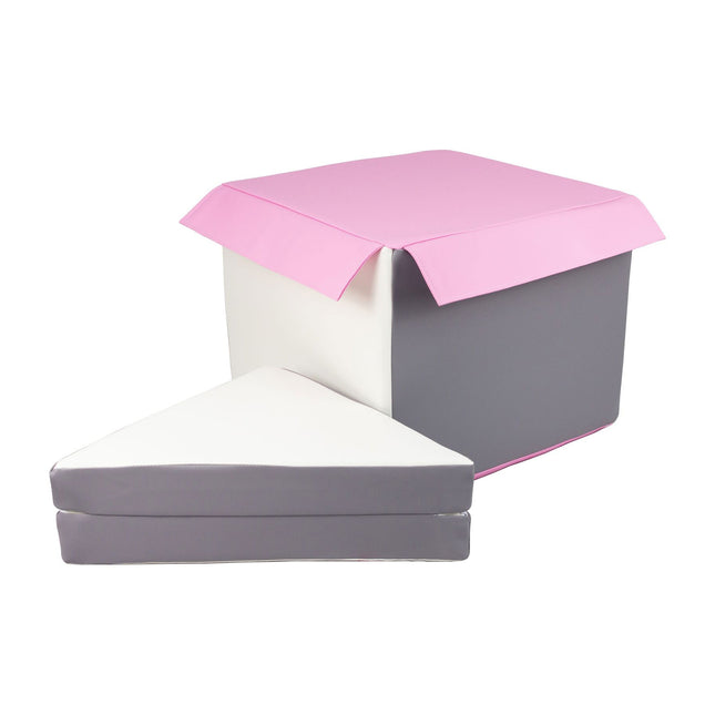 Separate Cube & Folded Triangle (Step & Slide Add-On), Soft Play Set, Baby Pink