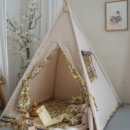 Floral Print Teepee with Mat, Beige