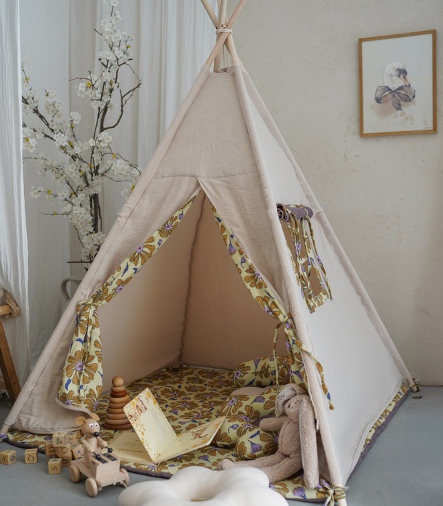 Floral Print Teepee with Mat, Beige