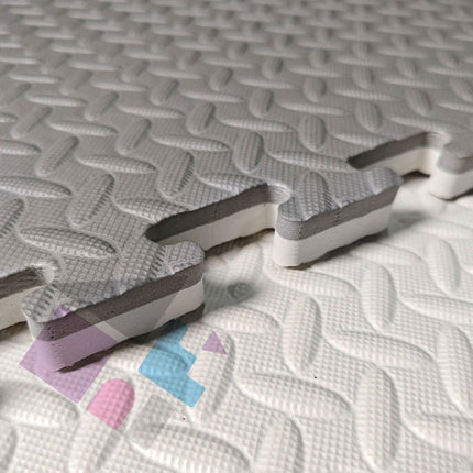 Grey & White, 100cm EVA Double-Sided Play Mats, Soft Play Puzzle Piece Floor Mats