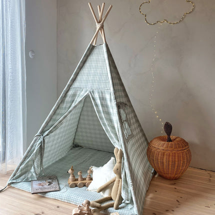 Gingham Teepee with Mat, Mint
