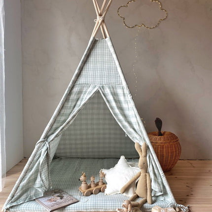 Gingham Teepee with Mat, Mint