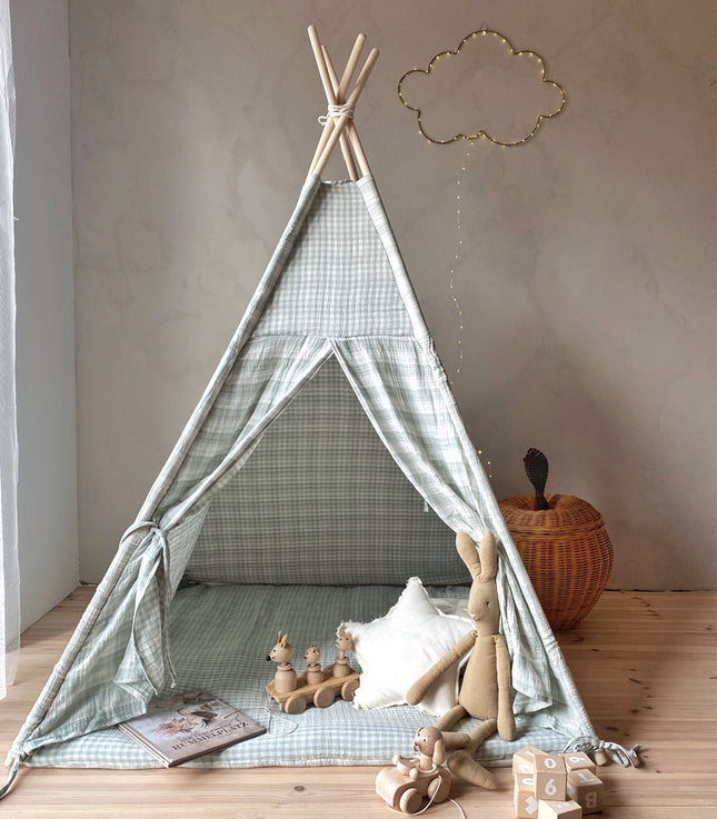 Gingham Teepee with Mat, Mint