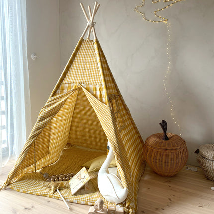 Gingham Teepee with Mat, Yellow