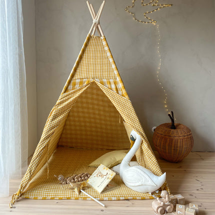 Gingham Teepee with Mat, Yellow