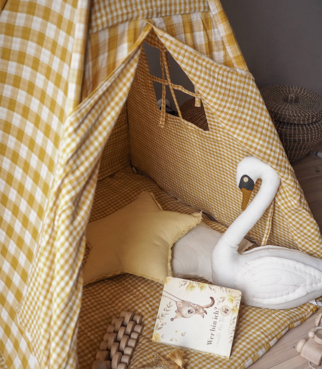 Gingham Teepee with Mat, Yellow