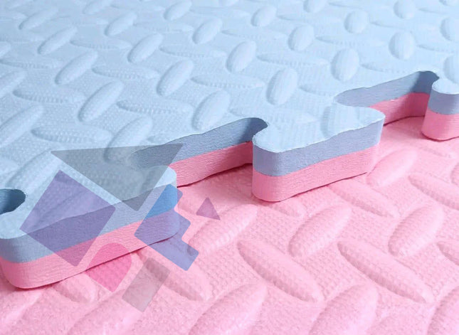 Pastel Pink & Pastel Blue, 100cm EVA Double-Sided Play Mats, Soft Play Puzzle Piece Floor Mats