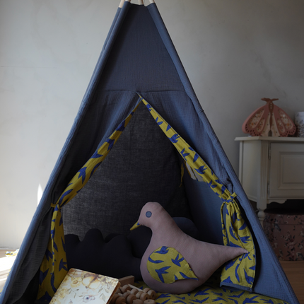 Swallow Print Teepee with Mat, Blue