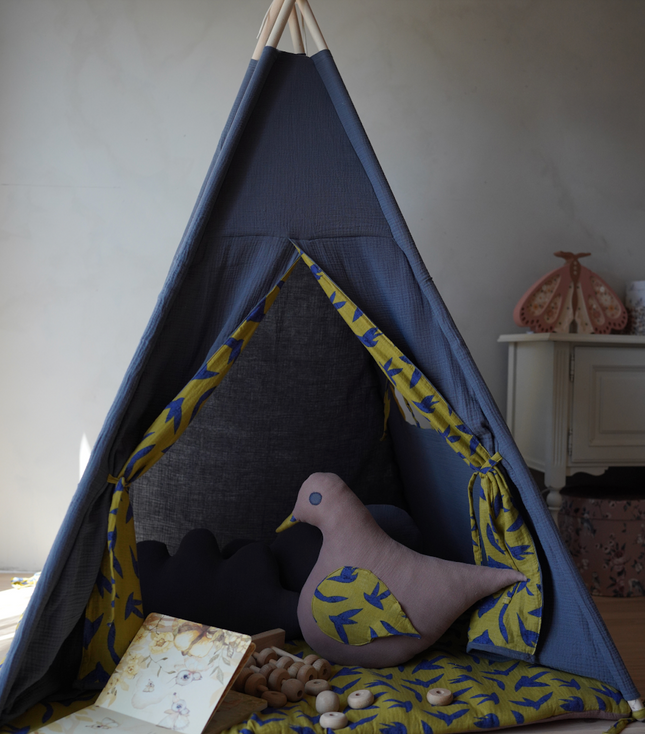 Swallow Print Teepee with Mat, Blue