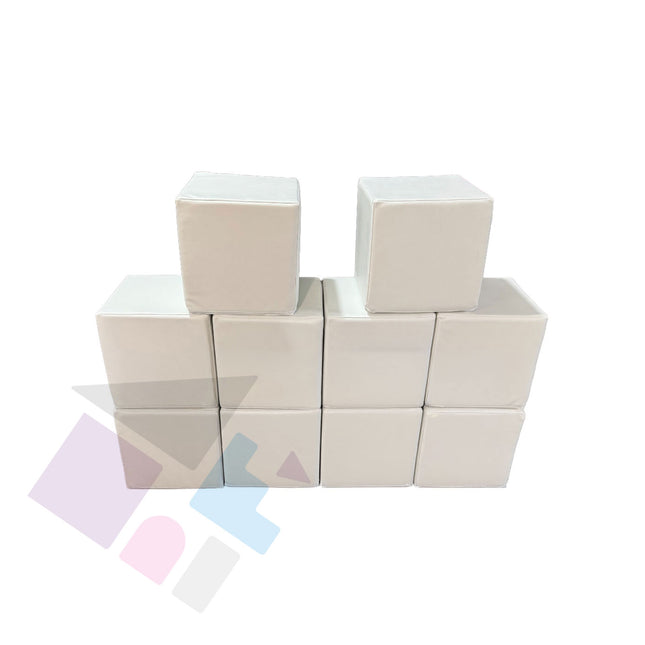 Soft Play Small Stacking Cubes (20cm Foam Building Blocks) Set of 10, White