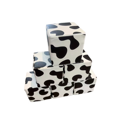 Soft Play Small Stacking Cubes (20cm Foam Building Blocks) Set of 10, Black & White Cow Print