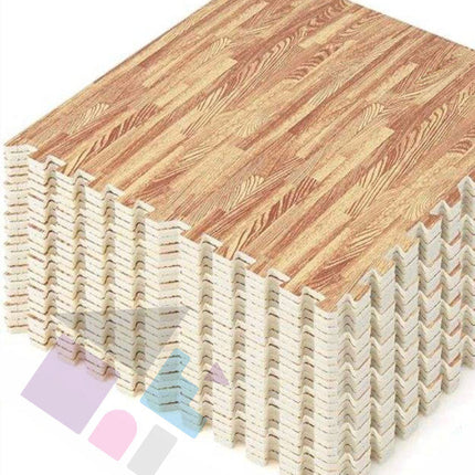 Wood Effect, 100cm EVA Double-Sided Play Mats, Soft Play Puzzle Piece Floor Mats