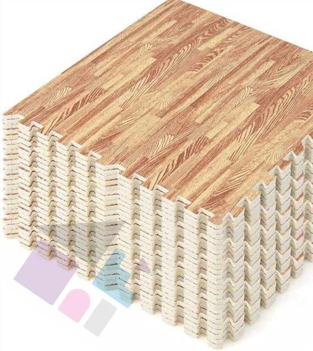 Wood Effect, 100cm EVA Double-Sided Play Mats, Soft Play Puzzle Piece Floor Mats