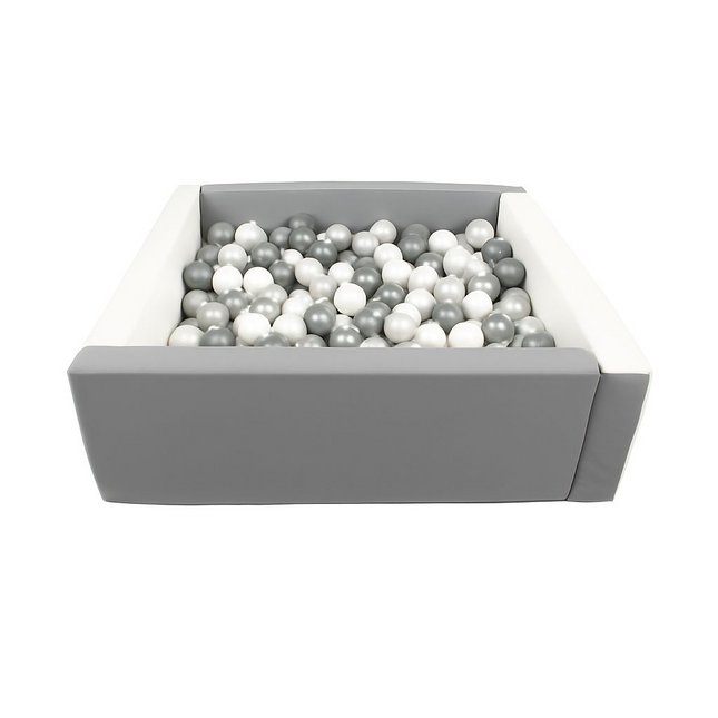 Soft Play Square Ball Pit/ Grey & White (White, Pearl White, Grey & Silver Balls)