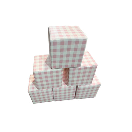 Soft Play Small Stacking Cubes (20cm Foam Building Blocks) Set of 10, Pastel Pink Plaid