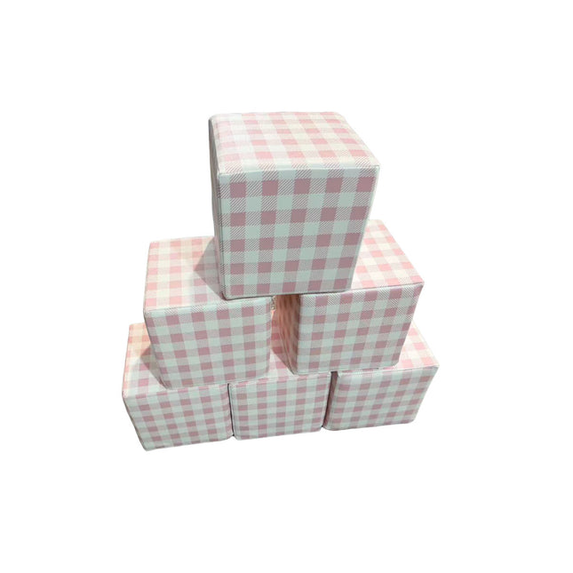 Soft Play Small Stacking Cubes (20cm Foam Building Blocks) Set of 10, Pastel Pink Plaid