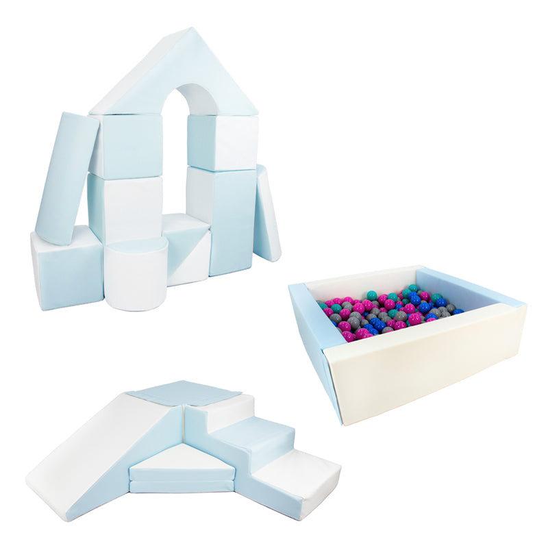 Ultimate Soft Play Square Ball Pit BUNDLE, Pastel Blue
