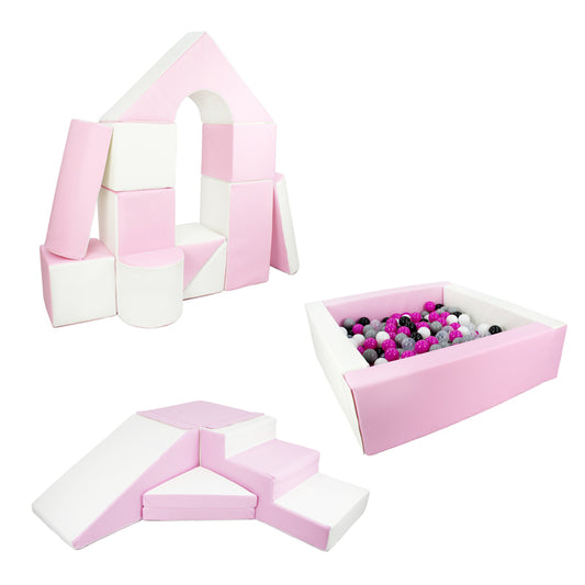 Ultimate Soft Play Square Ball Pit BUNDLE, Pastel Pink