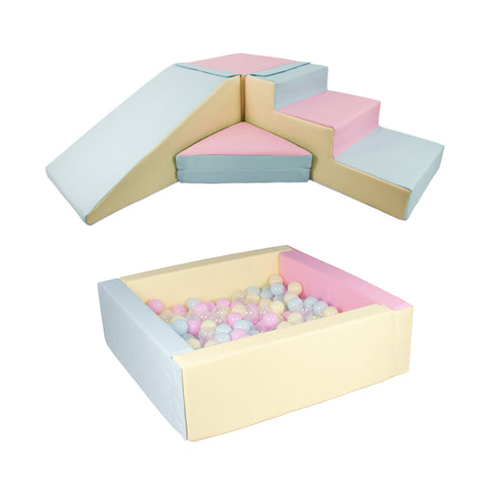 Step & Slide + Soft Play Square Ball Pit BUNDLE, Pastel Trio