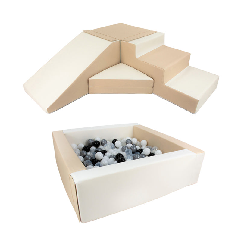 Step & Slide + Soft Play Square Ball Pit BUNDLE, Beige