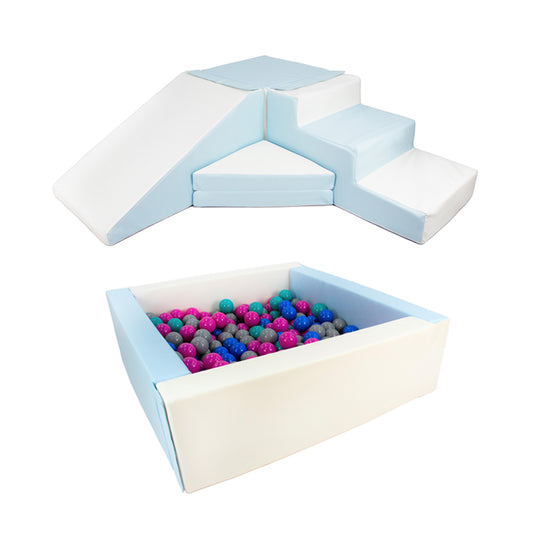 Step & Slide + Soft Play Square Ball Pit BUNDLE, Pastel Blue