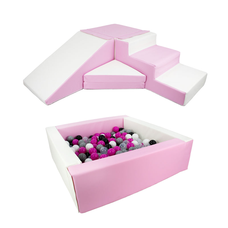 Step & Slide + Soft Play Square Ball Pit BUNDLE, Pastel Pink