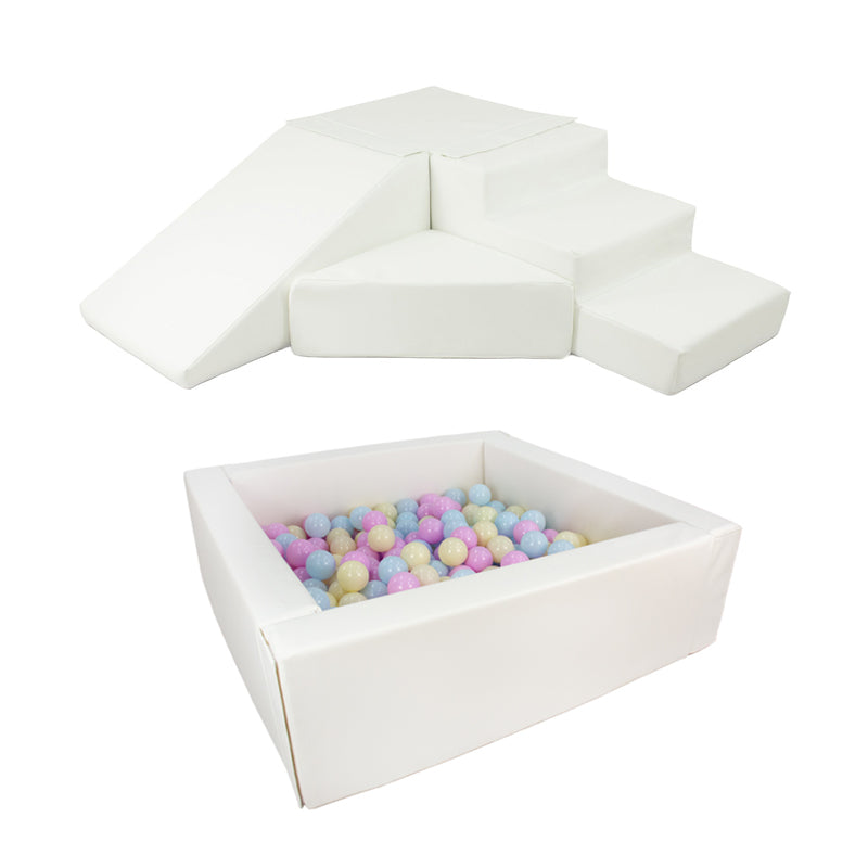 Step Slide Soft Play Square Ball Pit BUNDLE, White – Soft Play
