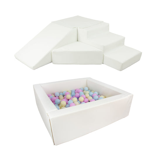 Step & Slide + Soft Play Square Ball Pit BUNDLE, White