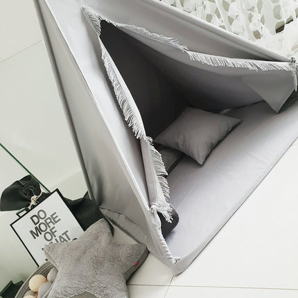 Fringe Teepee Tent, Mat & Cushions, Grey