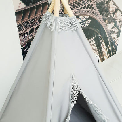 Fringe Teepee Tent, Mat & Cushions, Grey