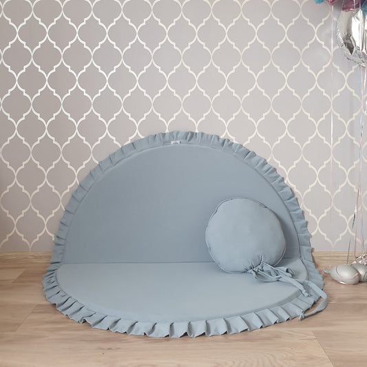 Cotton Knit Foldable Play Mat, Dusty Blue