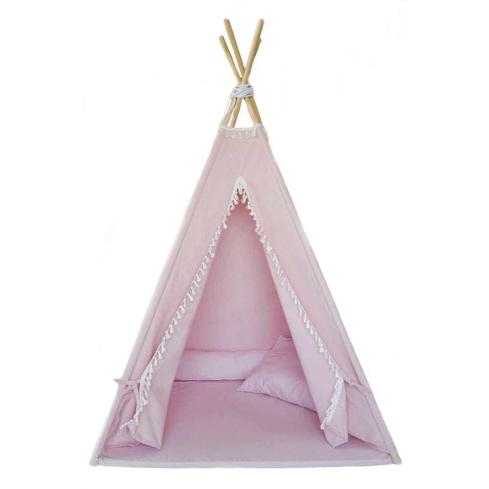 Fringe Teepee Tent, Mat & Cushions, Pink