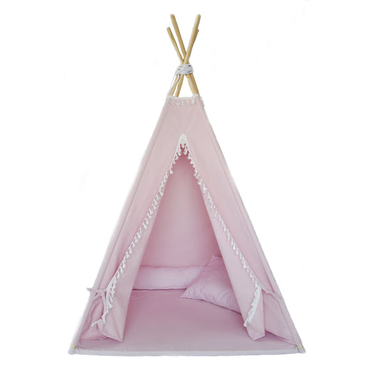 Fringe Teepee Tent, Mat & Cushions, Pink